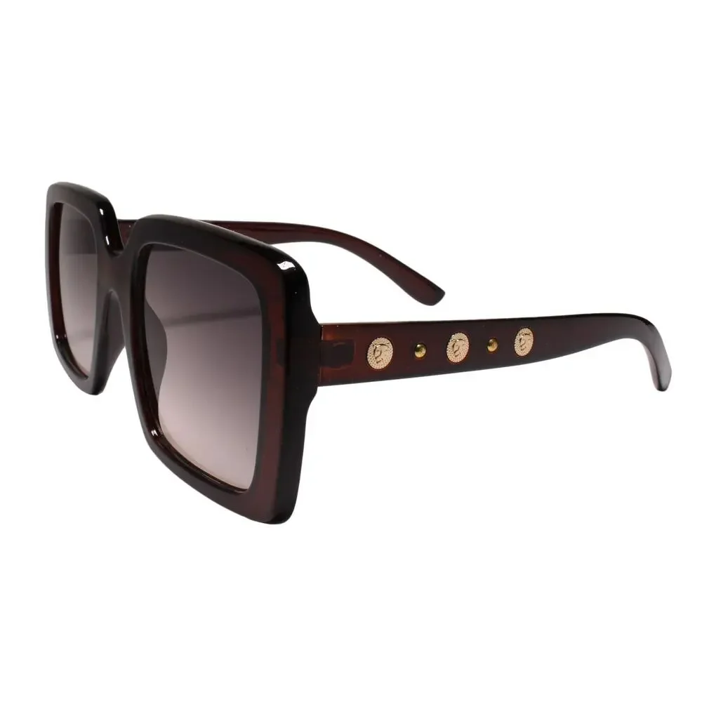 Swag Hip Hop Rapper DJ Gold Lion Medallion Brown Square Sunglasses